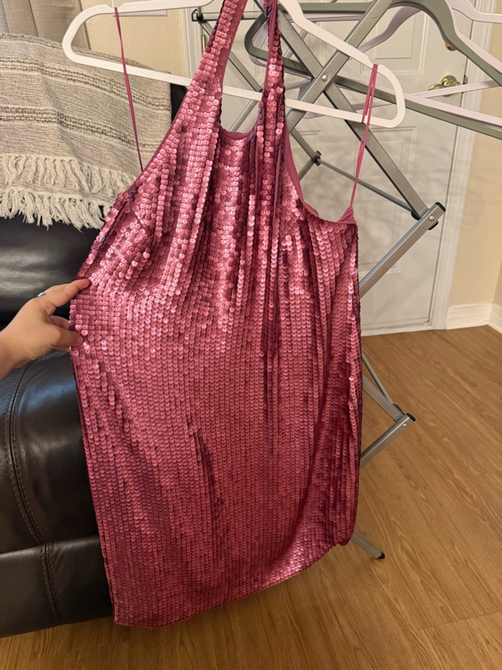 Express Pink Sequin Halter Dress